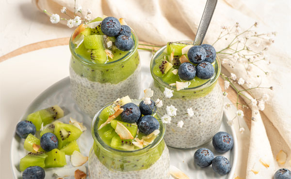 Heidelbeer Chia Pudding mit Kiwi Topping